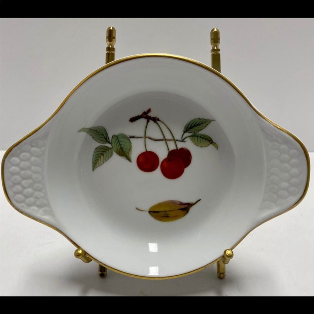 Vintage Royal Worcester Evesham Gold Trim Eared Cherry Pattern Porcelain Dish